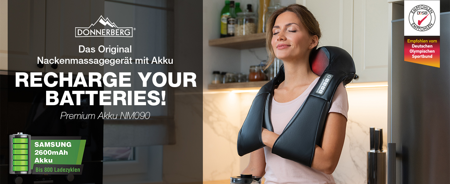 Масажер для шиї та плечей Donnerberg 4D Shiatsu, бездротовий, з акумулятором, вібраційний, оригінал, довговічна батарея