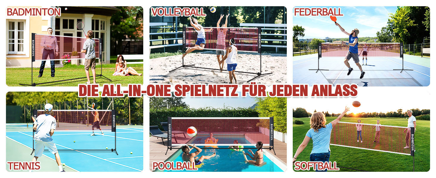 Мережа волейбольна / бадмінтонна з регульованою висотою, складана, для вулиці, з сумкою 310 см