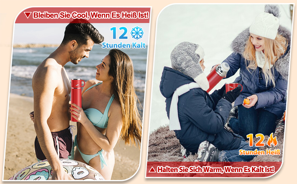 Термос IAGORYUE з нержавіючої сталі, 0.55л, з ізоляцією та виливним кришкою, подвійні стінки, зберігає тепло/холод до 12 годин, для спорту, офісу, відпочинку на природі (червоний)