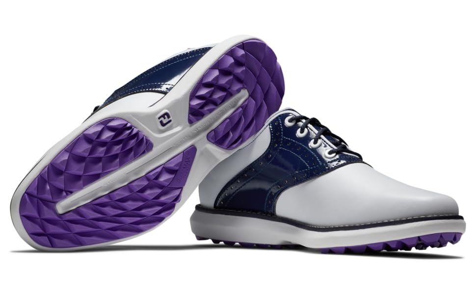 Жіночі гольф-туфлі FootJoy Tradition 38 EU, білий, темно-синій, фіолетовий