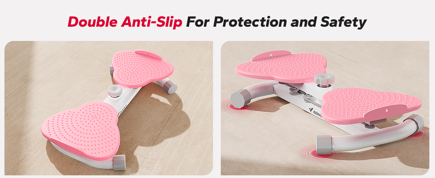 MERACH Твістер для стегон, платформа для скручування талії з 2 еластичними шнурами для підтягнутої талії та тренування пресу, Макс. 136 кг, безшумне тренажерне обладнання для дому для жінок та чоловіків, Рожевий