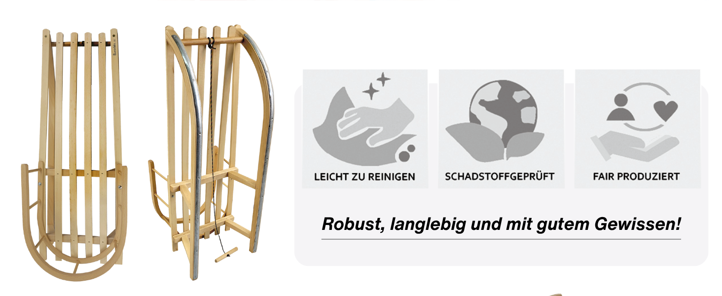 Дитячі санчата Kinderschlitten 90 см з підніжкою - дерев'яні санчата з масивного буку - санчата Davoser з мотузкою та ручкою, міцні, з легкими сталевими чіпками