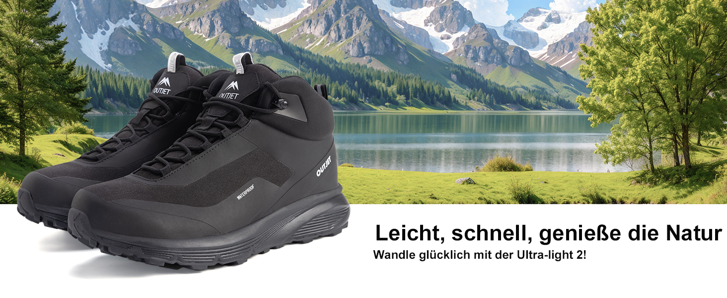 Черевики для хайкінгу OUTJET, чоловічі, водонепроникні, легкі, чорні, 42 EU