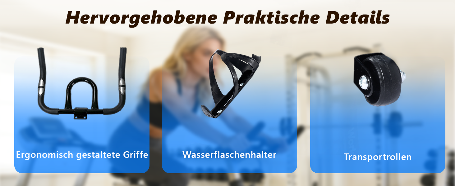 Велотренажер з магнітним опором - велотренажер з регульованим опором, тихий спінінг, висота регулюється, LCD-монітор, тримач для планшета, блакитний, великий