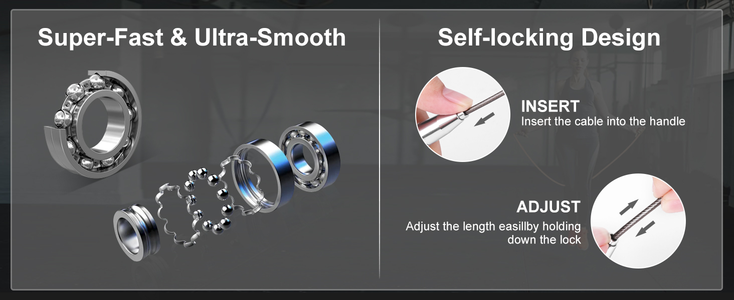 Стрибкове канат CRHOEIQ для дорослих: регульована довжина, алюмінієва ручка, 2 запасні канати, самоблокуюча конструкція