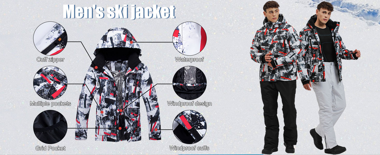 Костюм чоловічий гірськолижний HOTIAN, комплект куртка та штани, теплий зимовий костюм для сноубордингу, катання на лижах, походів, альпінізму, XL, червоно-біло-чорний