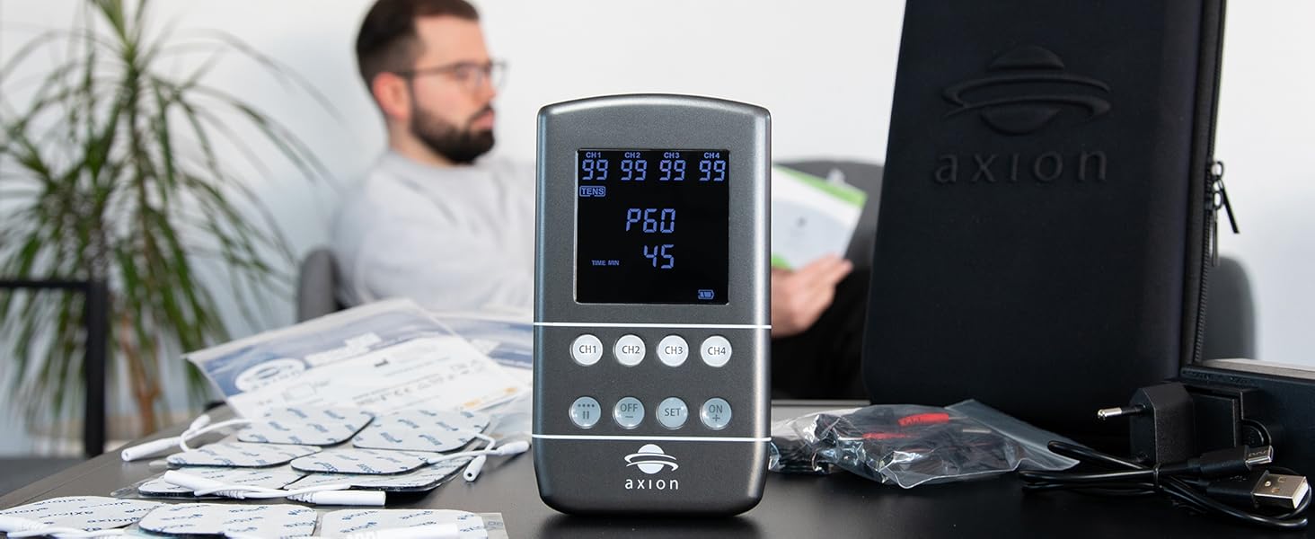 Апарат TENS EMS STIM-PRO X9B з 4 каналами та 8 електродів для болісної терапії, масажу та м'язового стимулювання - axion® (3) X9B