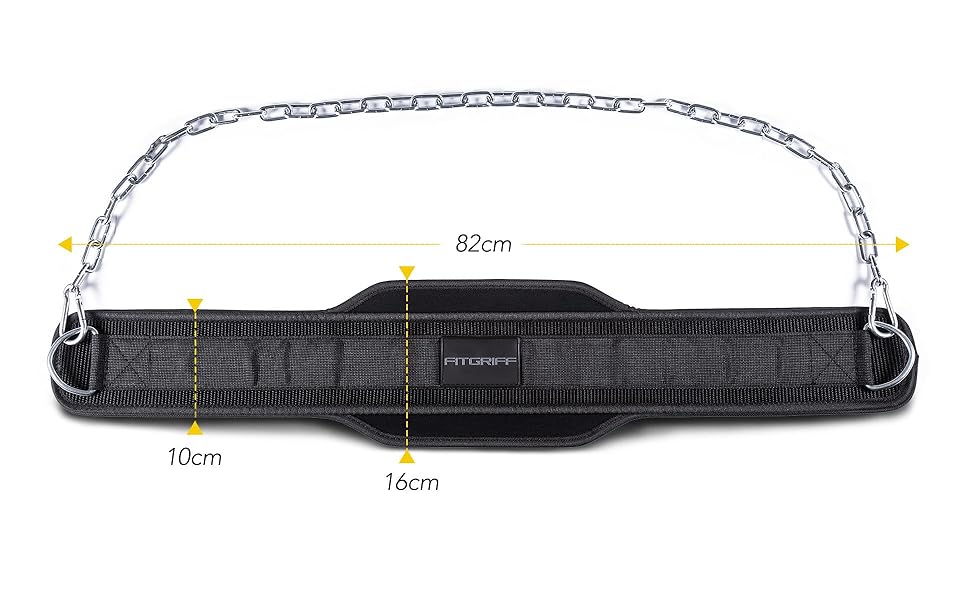 З ланцюгом 2 карабіни, Dip Belt для бодібілдингу, силових тренувань, важкої атлетики - пояс для важкої атлетики, пояс з обтяженнями чорний One size