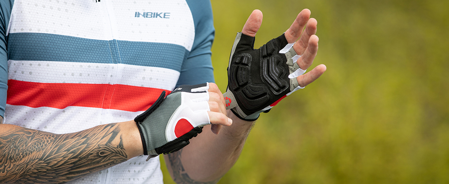 Велосипедні рукавички Inbike напівпальцеві гелеві дихаючі антиковзні амортизуючі для гірського велосипеда чоловічі жіночі літні для велоспорту MTB блакитні L