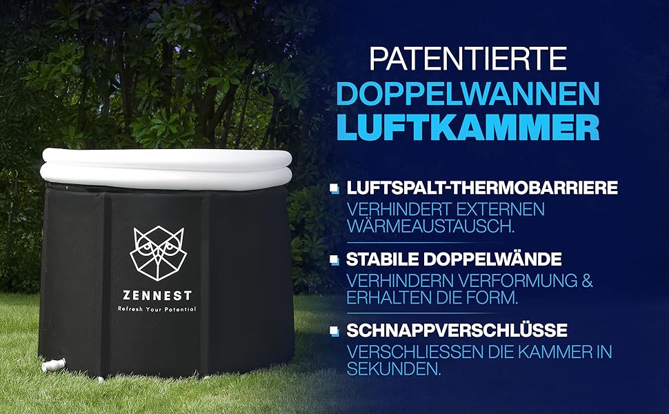 Eistonne Zennest Eistonne для дому 90см – XL Cold Plunge: велика ванна для крижаних процедур на відкритому повітрі з 6-шаровою ізоляцією. Зручна та портативна ванна для дорослих. (Rund-pro)