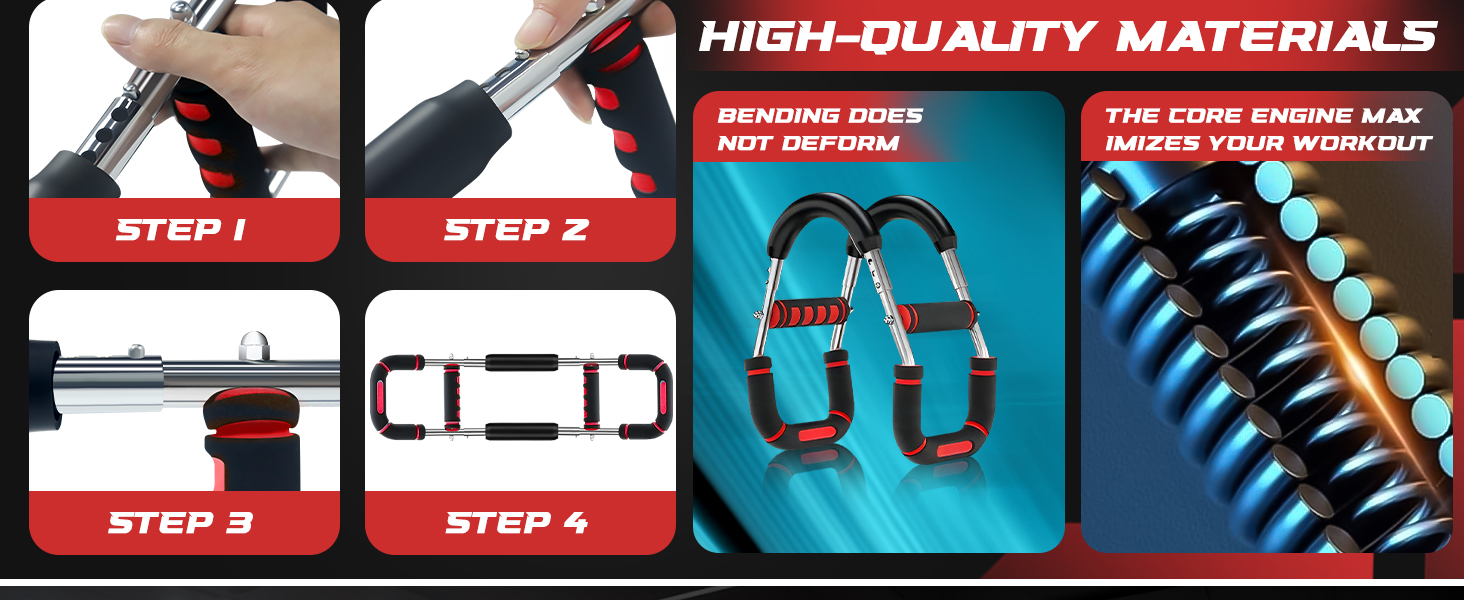 Тренування рук Twister: 6 рівнів навантаження (30-50 кг/30-150 lbs), портативний тренажер для грудних м'язів, знімний дизайн. Ідеально для дому, офісу та подорожей. Червоний (30-100 lbs, 30-70 lbs)