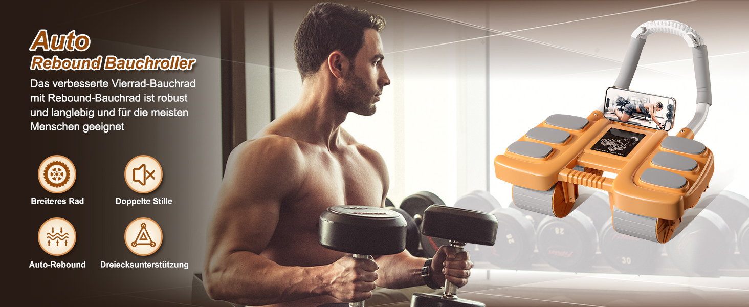 Ролер для пресу з опорою на лікті, автоматичний відскок, тренажер для пресу для жінок та чоловіків (Оранжевий)