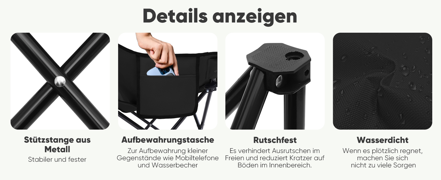 Зручний складаний стілець для кемпінгу з сумкою та нековзними ніжками. Ідеально підходить для риболовлі, відпочинку на пляжі, пікніків, саду та балкону. Колір: темно-зелений