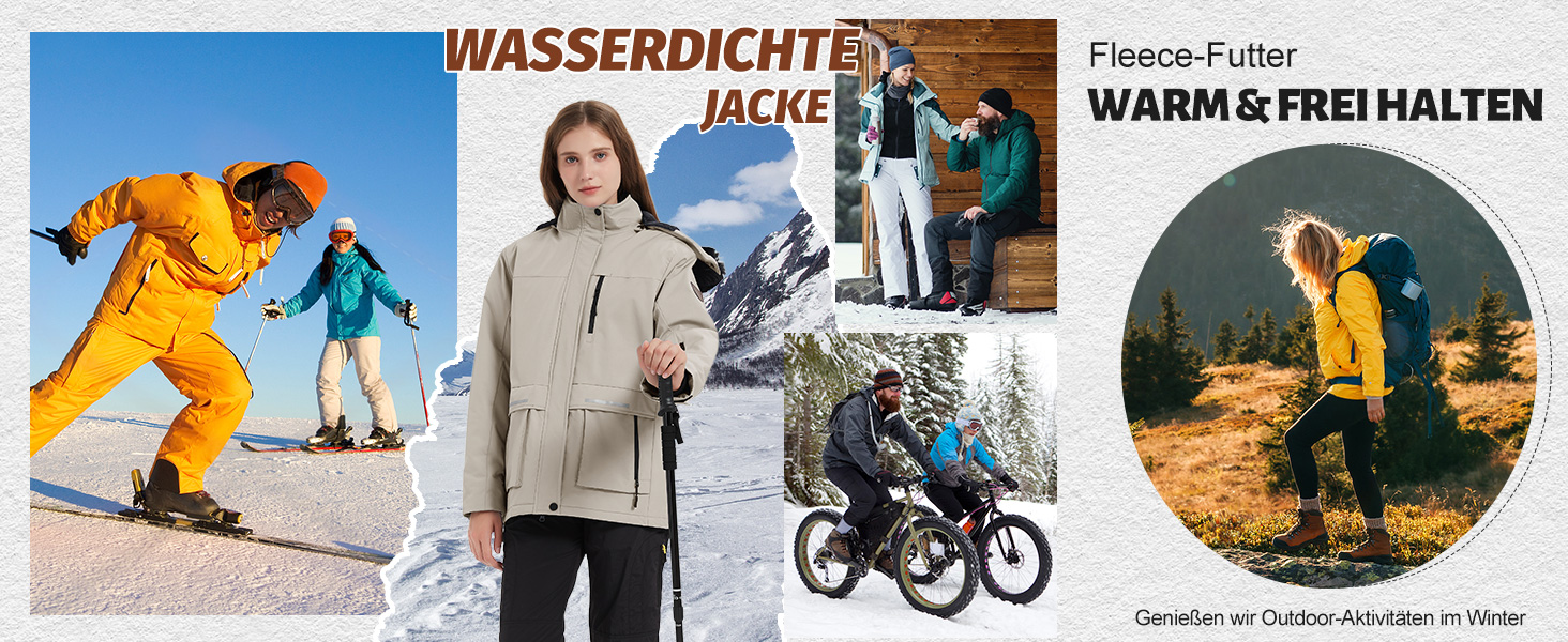 Водонепроникна зимова куртка Voqeen для жінок. Тепла флісова снігозахисна куртка для катання на лижах, вітронепроникна, дихаюча, з капюшоном. Розмір M, колір персиковий.