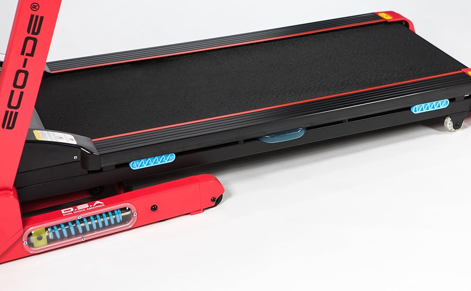 Біговий тренажер ECODE® складаний з DSA Double Shock Absorber, нахилом, Bluetooth та LCD-дисплеєм. 12 програм, опціональний масажер