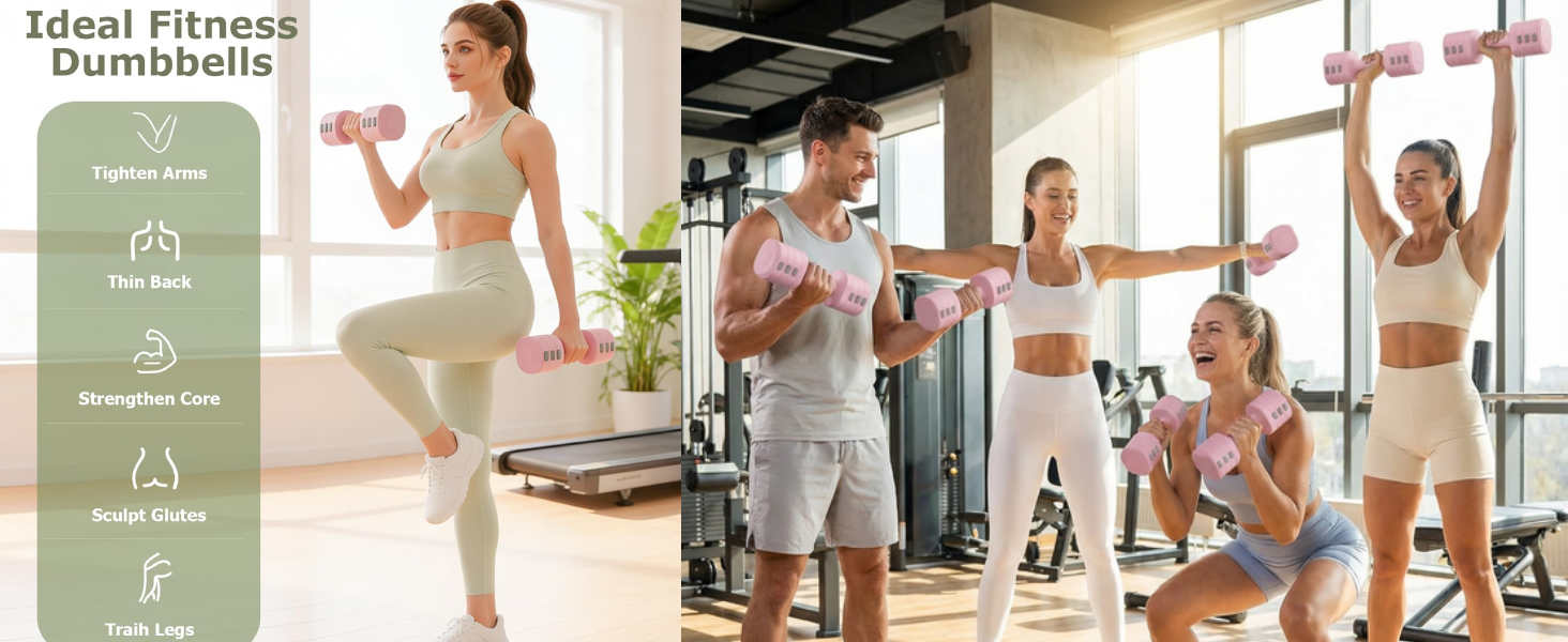 Набір змінених гантелей для жінок, 1-5 кг, 2 шт. (короткі гантелі) 4-в-1 для дому та фітнесу, тренування вдома