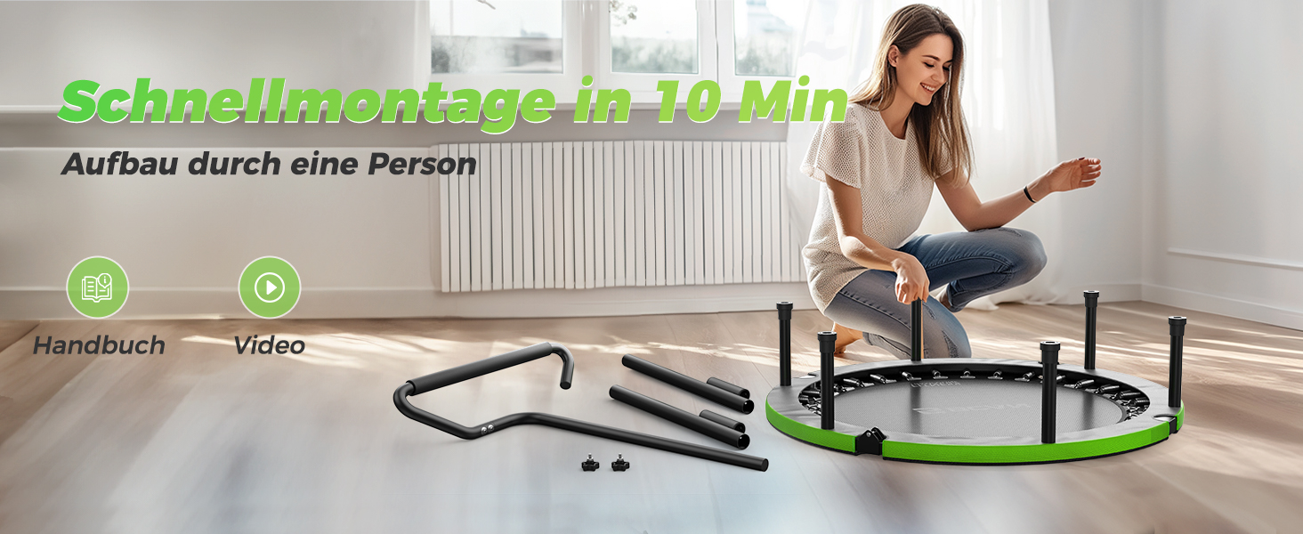 Міні-батут BCAN для дому, 102 см, складний, для дорослих, з регульованою ручкою, до 150 кг, для фітнесу та тренувань