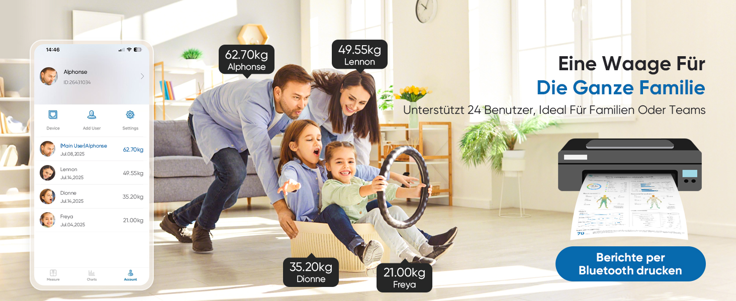 Смарт-ваги для тіла з аналізатором жиру Personenwaage: Bluetooth, 28 показників, до 180 кг