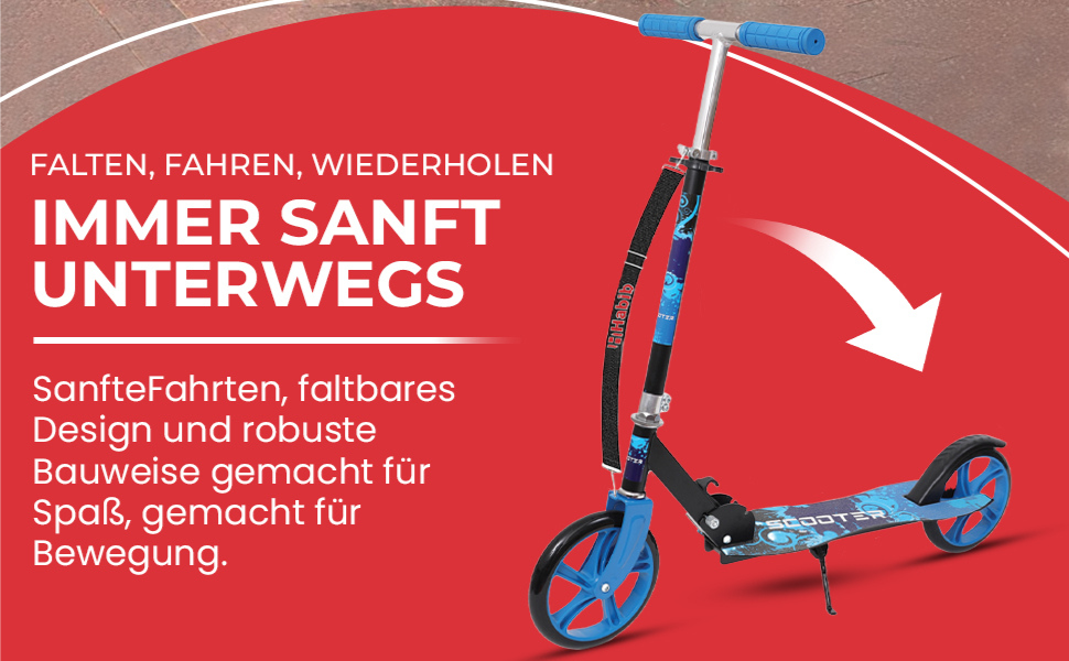 Дитячий трюковий самокат Habib Kickroller – складаний, з регулюванням висоти, великі колеса, до 80 кг, блакитний