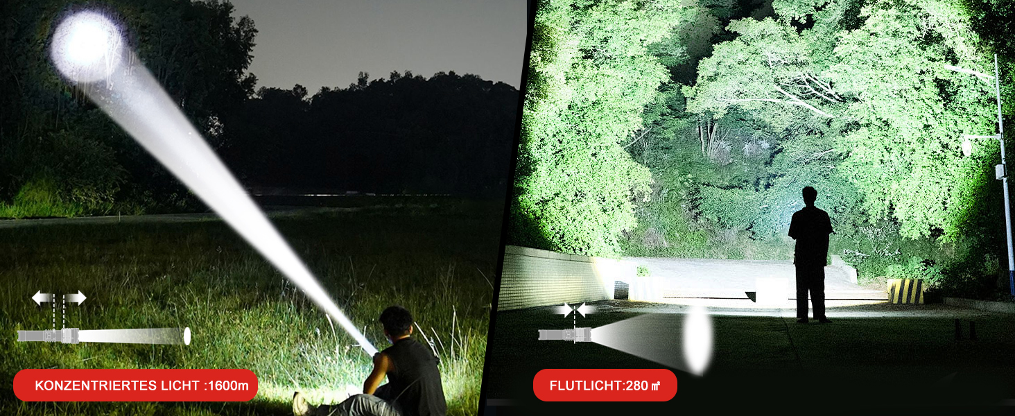 WOWNIGHT LED ліхтарик на акумуляторі 1000000 люмен, 2 режими, USB-C, тактичний, регулювання яскравості, налобний, для кемпінгу та надзвичайних ситуацій, чорний обсидіан