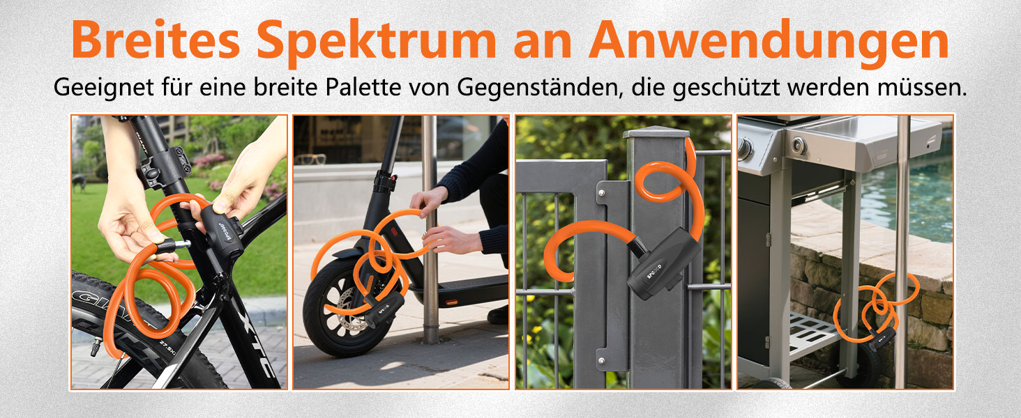 Надійне велосипедне замкове тросик 120 см, 12 мм, посилений, з 2 ключами, для велосипеда, триколісного велосипеда, мотоцикла, скутера (Помаранчевий)