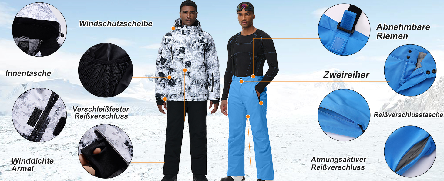 Чоловічий зимовий костюм Hotian: комплект куртки та штанів для катання на лижах, сноуборді та активного відпочинку. Розмір L, колір: червоно-білий+помаранчевий