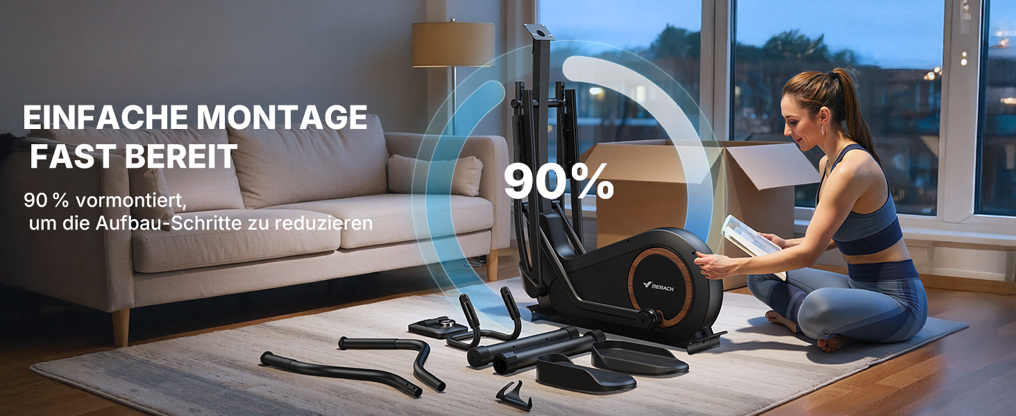 Еліптичний тренажер MERACH E33 для дому: 16 рівнів опору, самостійне живлення, до 150 кг, ультратихий, з додатком