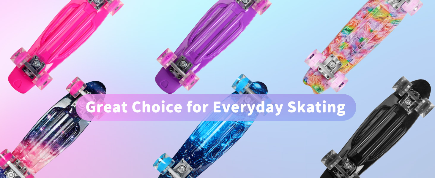 Скейтборд BELEEV 22 дюйми Mini Cruiser з LED колесами та T-Tool, для дітей, підлітків, дорослих, Galaxy Blue