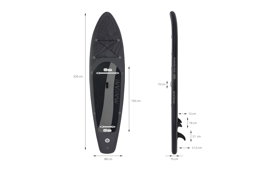 Надувна SUP-дошка ECD Germany Makani 320 см, до 150 кг, з регульованим алюмінієвим веслом і повним комплектом аксесуарів, різні кольори