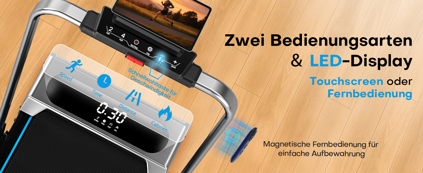 Біговий тренажер для дому 5-в-1, складаний, з регулюванням нахилу до 9%, потужність 2.75HP, LED-дисплей, сумісність з додатком, 12 програм, срібно-блакитний, 12 км/год