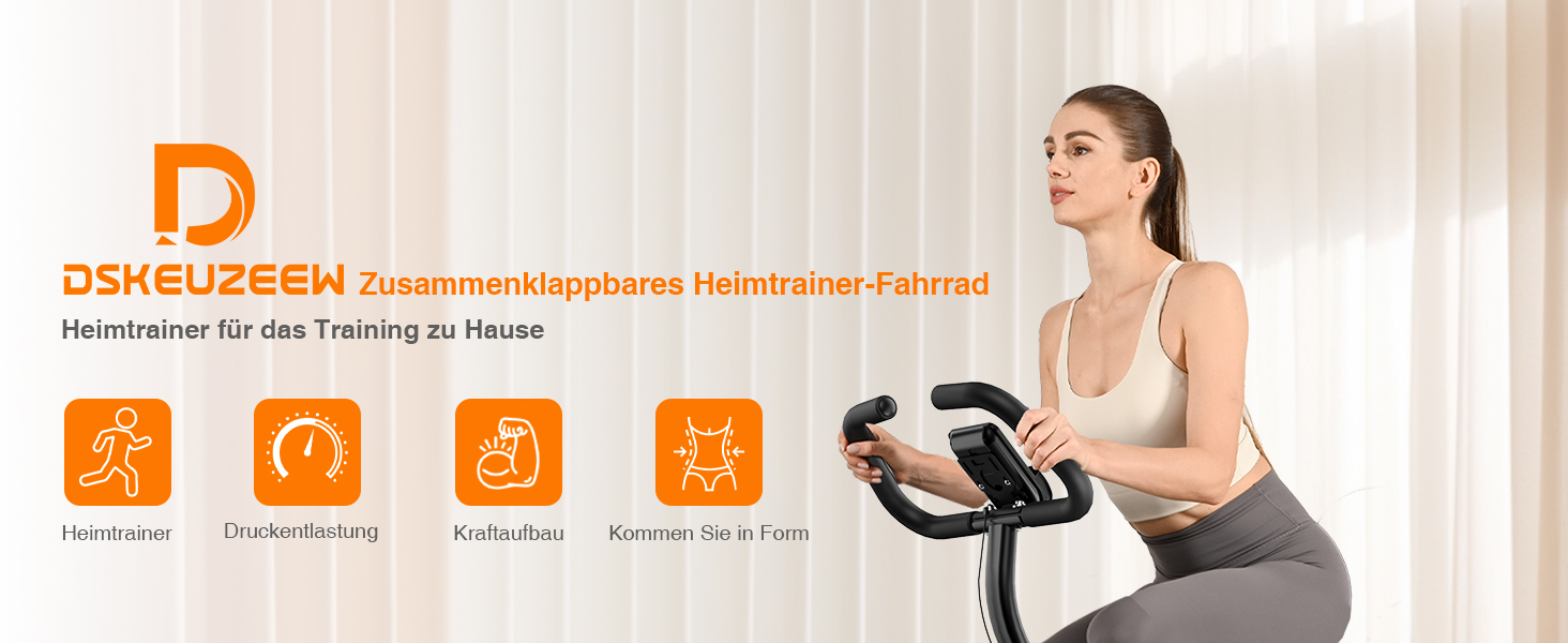 Домашній велотренажер Dskeuzeew: складаний, з магнітною системою опору 16 рівнів, з еластичним ремнем, LCD-дисплеєм, компактний