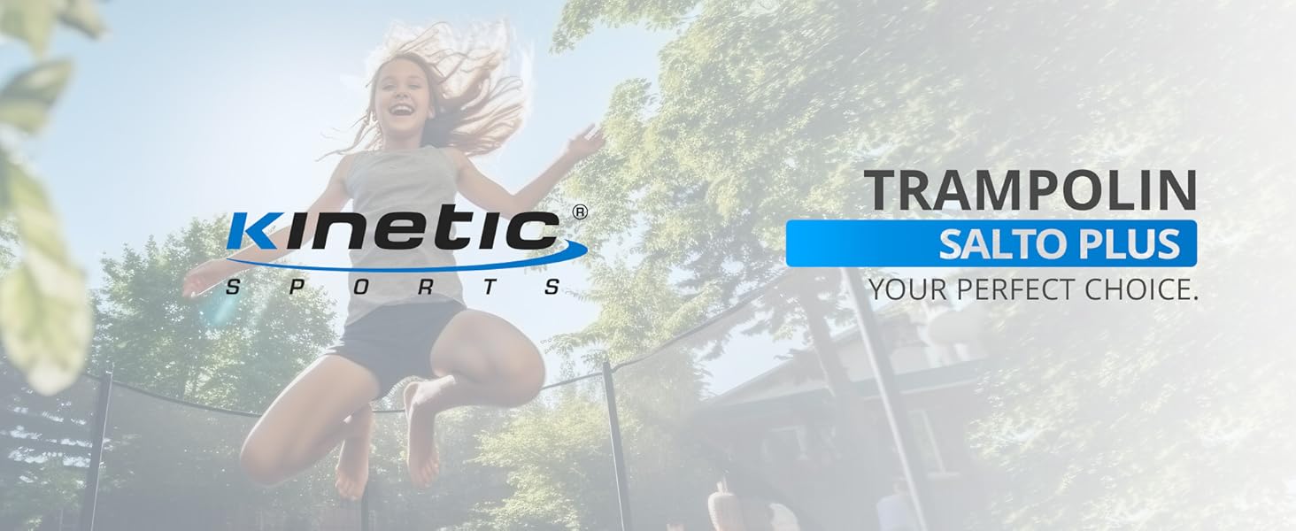 Батут KINETIC SPORTS Salto Plus Outdoor для дітей: Ø 183/244/305/366/400/430/490 см - Комплект з сіткою, захисним бордюром та сходами, до 160 кг