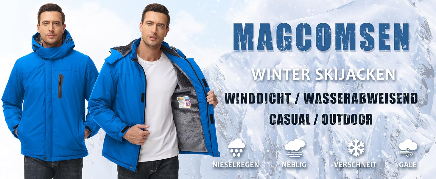Чоловіча зимова куртка MAGCOMSEN, водонепроникна, з флісовою підкладкою, вітрозахисна, для туризму та активного відпочинку, знімний капюшон (L, темно-сірий)