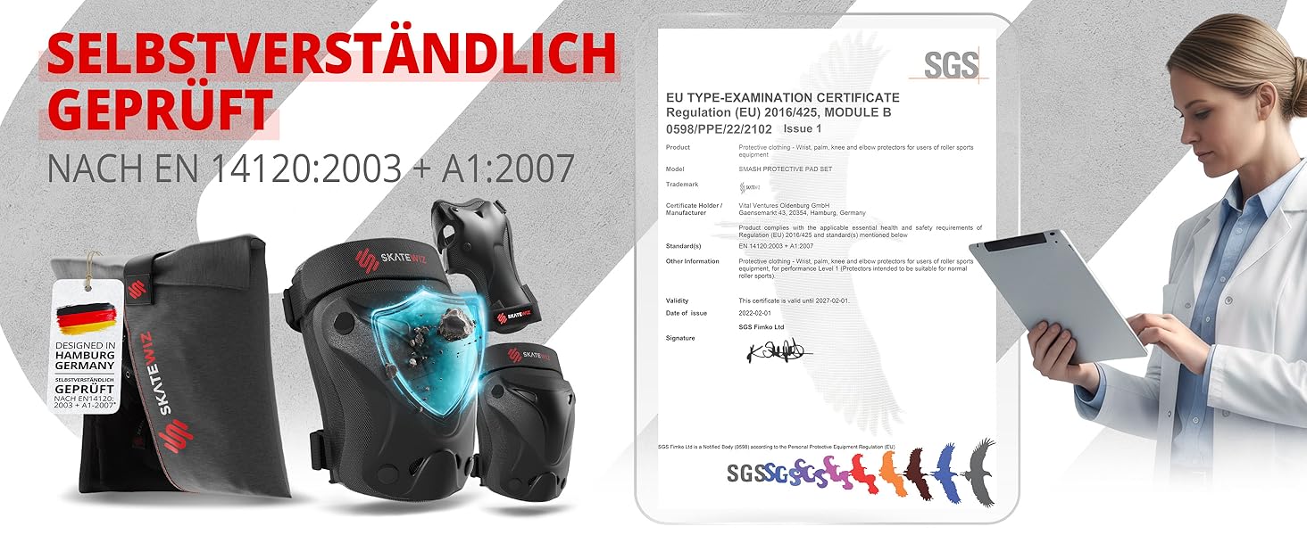 Набір захисту SKATEWIZ 6 шт. для дітей та дорослих - наколінники, налокітники, захист зап'ястків, чорний Protect-1 XS