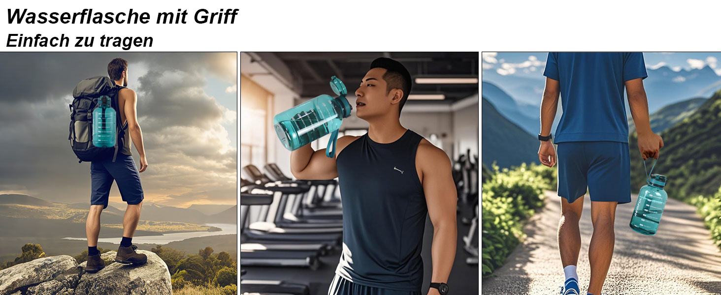 Фляга спортивна GEMFUL 2L з мітками часу - BPA-free, без витоку, з ручкою для фітнесу, офісу та відпочинку (Сіра)