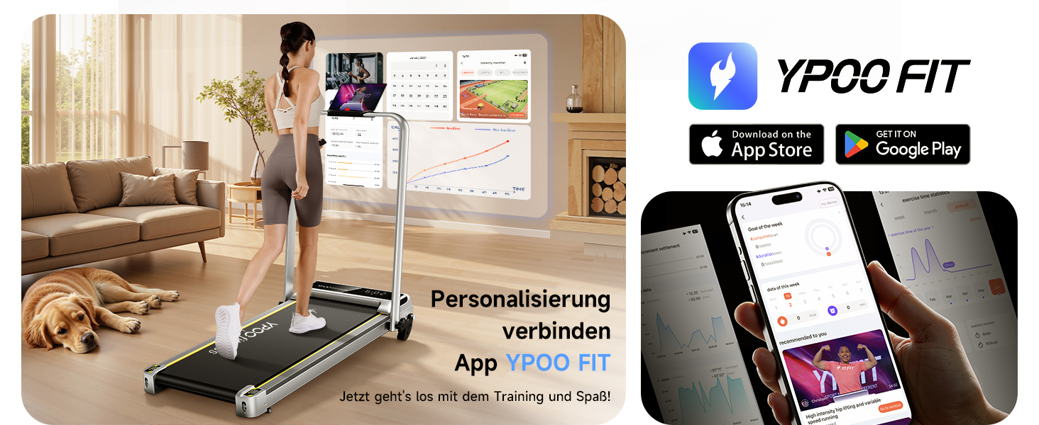 Лягувальне бігове полотно YPOO з регулюванням нахилу, 140 кг, тихе для дому/офісу, швидкість 0.8-8 км/год, з LED-дисплеєм, пультом та APP