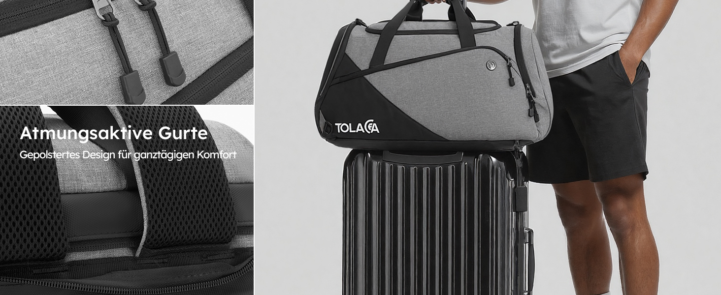 Спортивна сумка Tolaccea 47L з відділенням для взуття та мокрих речей - рюкзак, сумка для подорожей, фітнесу, тренувань (Сірий)