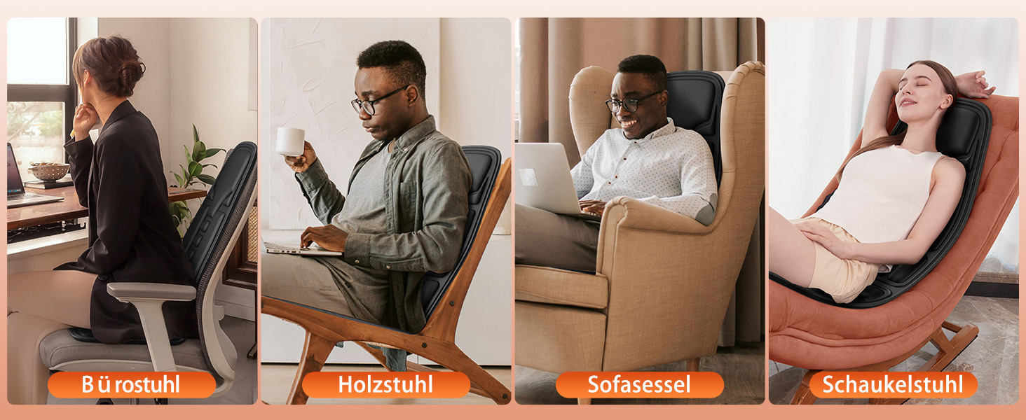 Масажна подушка з підігрівом та 8 вібраційних моторів для спини та шиї, для дому та офісу, чорна