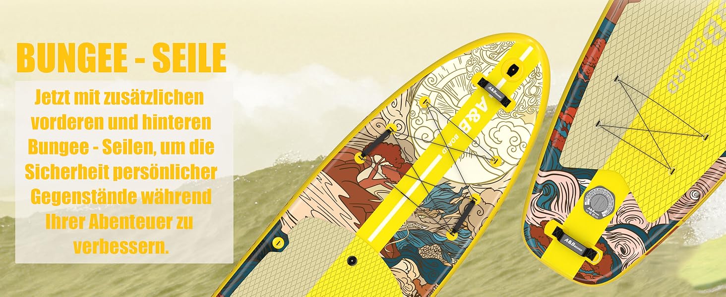 Надувний SUP-борд A&BBOARD з аксесуарами: насос, рюкзак, стабільний дизайн. Підходить для молоді та дорослих (жовтий + дракон)