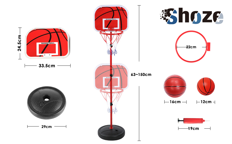 Баскетбольна стійка Shoze Баскетбольна стійка з регулюванням висоти 63-150 см Набір обручів для баскетбольного щита