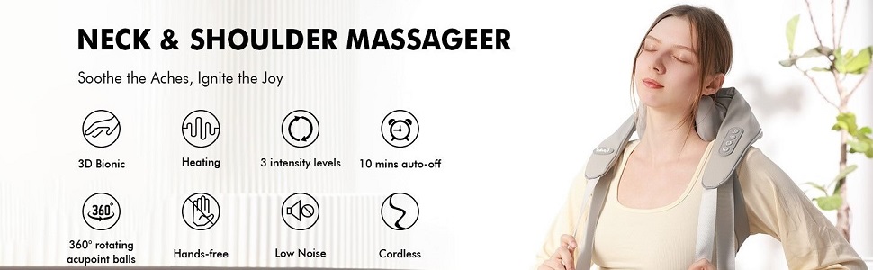 Масажер для шиї та спини з підігрівом Shiatsu, електричний, для плечей, талії, ніг і м'язів, подарунок для жінок і чоловіків, світло-сірий