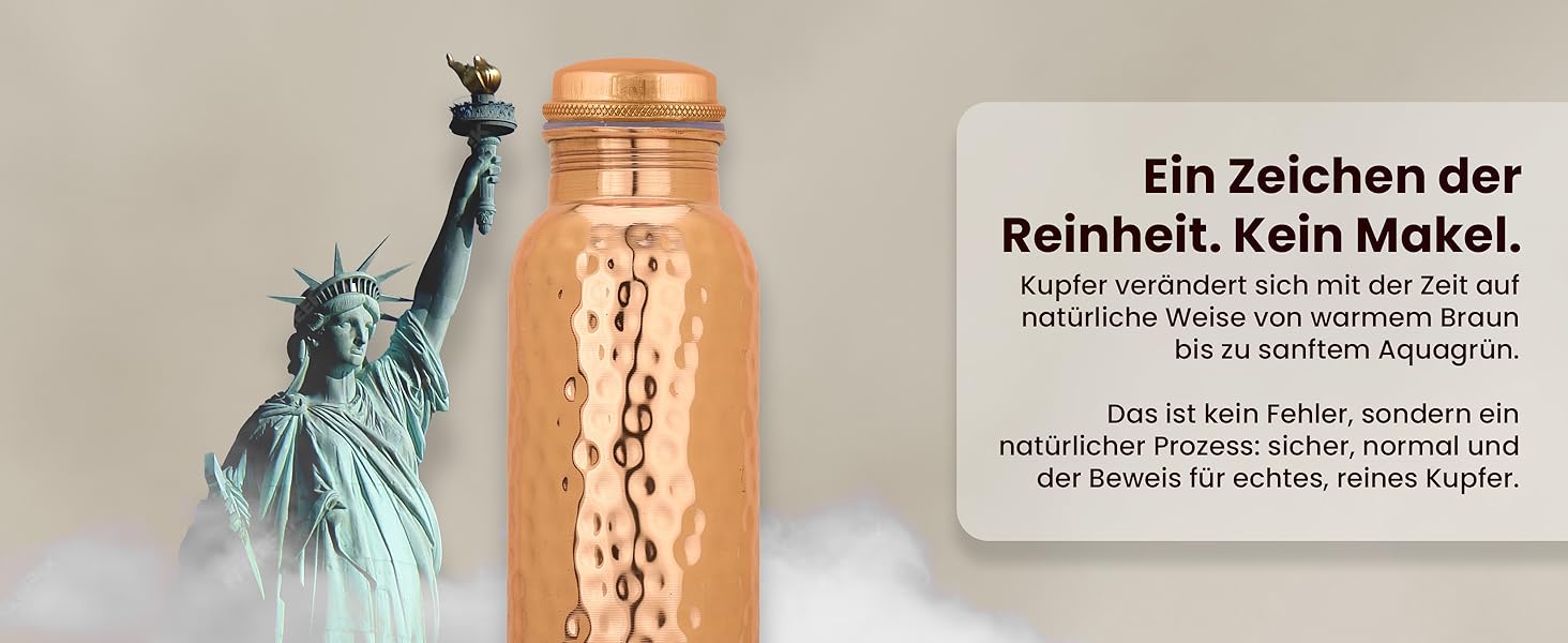 Куперна пляшка для води, 1000 мл, з кришкою та сумкою, витікає захищена, для йоги та офісу (1 шт., натуральний мідь)