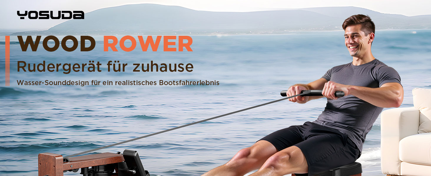 Гребний тренажер YOSUDA 2025 Neu Wasser - складаний, з Bluetooth, дисплеєм та регульованим тримачем для телефону. Максимальна висота користувача 190 см, вага 182 кг. Ідеально для домашніх тренувань.