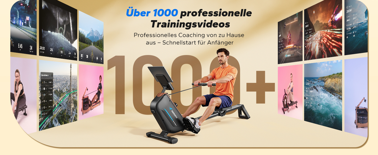 Гребний тренажер MERACH R15B2 для дому, складаний, з магнітним гальмом, тихий, з додатком, подовжені рейки, ручне регулювання