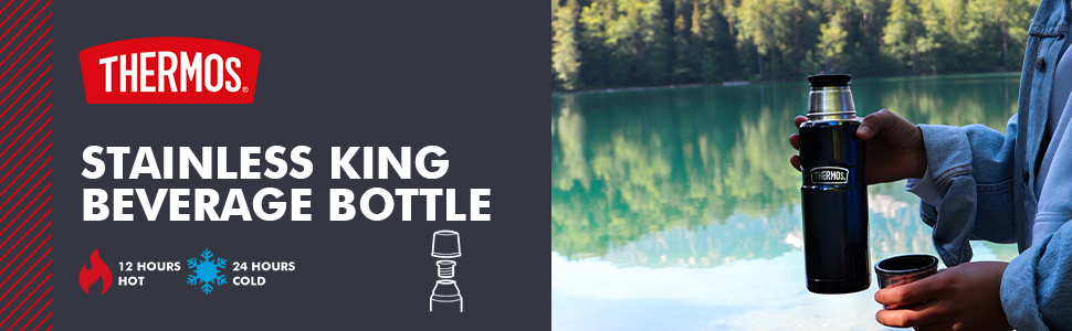 Термос STAINLESS KING з нержавіючої сталі Ice Grey, 1.20л - ізольований, з чашкою та ручкою, 24 год гарячий/холодний, BPA-free