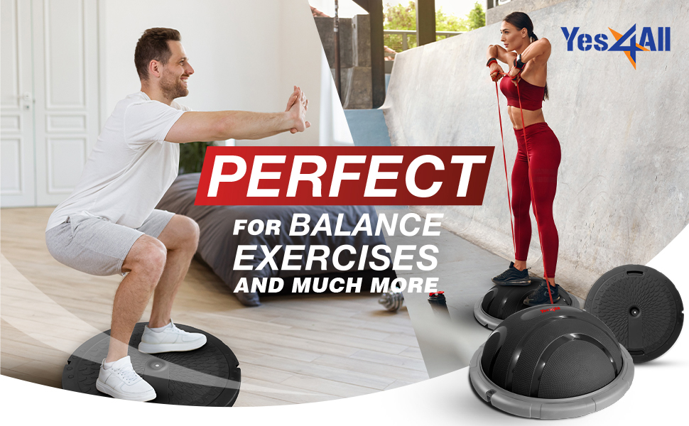 Yes4All Тренувальний баланс-бол Half Ball: Преміум баланс-тренажер, 60 см, неслизька поверхня, для йоги, фітнесу та силових тренувань. Чорний, преміум-версія