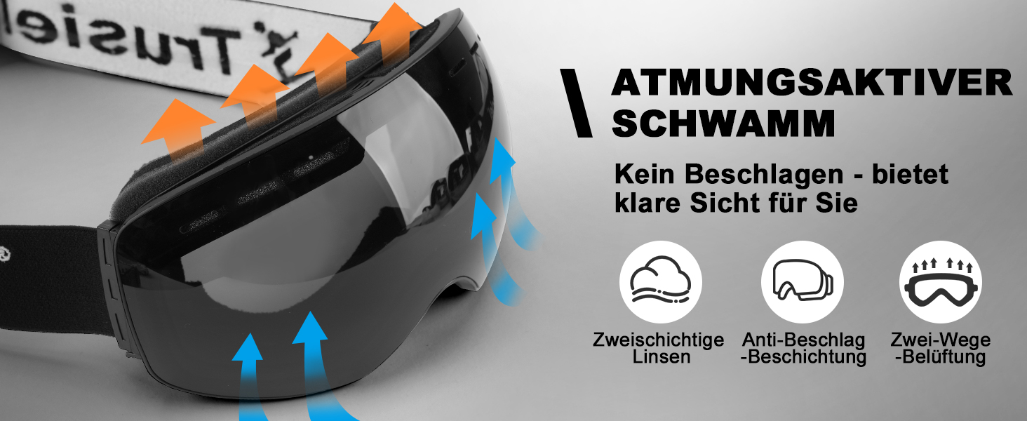 Лижні окуляри Trusiel, Лижні окуляри Жіночі чоловічі лижні окуляри проти запотівання OTG, Лижні окуляри для тих, хто носить окуляри, Сумісний шолом із захистом від ультрафіолету 400 UV Snow Gaggles (чорний (VLT 9))