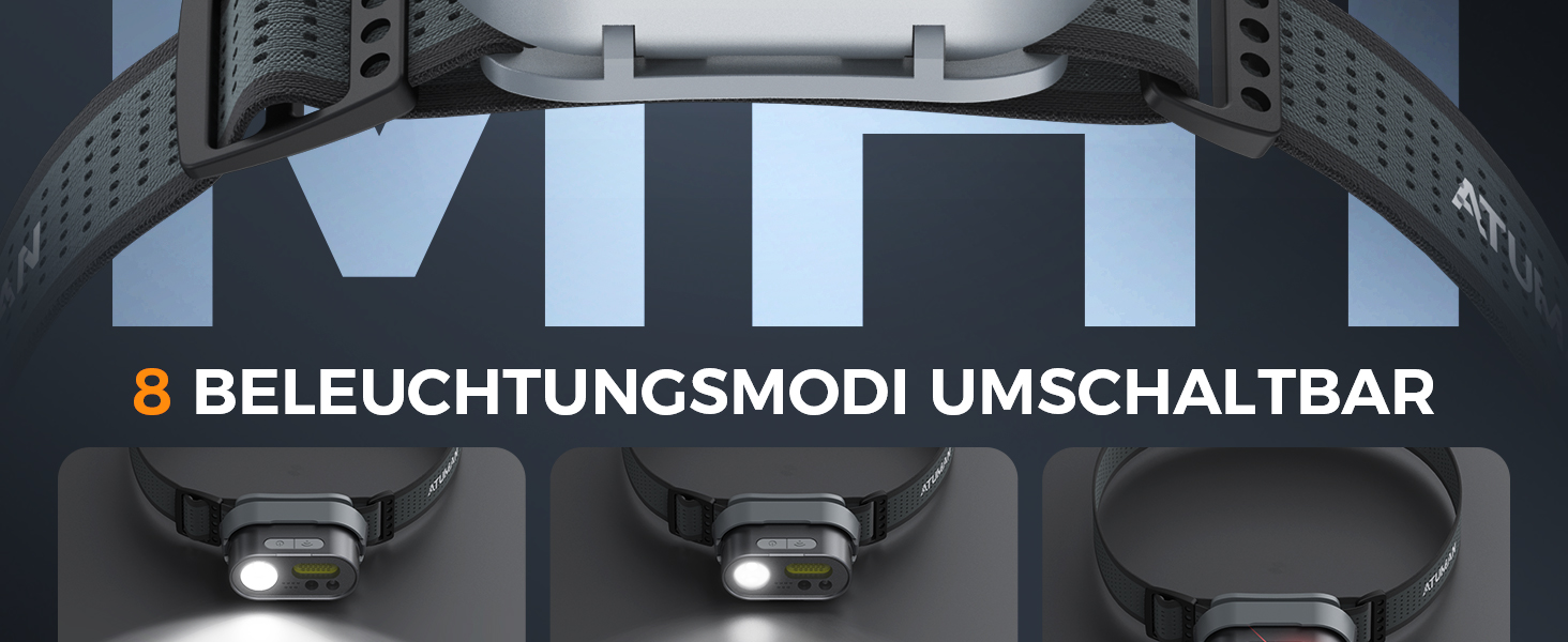 Налобний ліхтар ATuMan MH1 LED, 2 шт. з зарядним кейсом 6600mAh, 10 режимів світла, сенсор, IPX4, для кемпінгу/походів/бігу