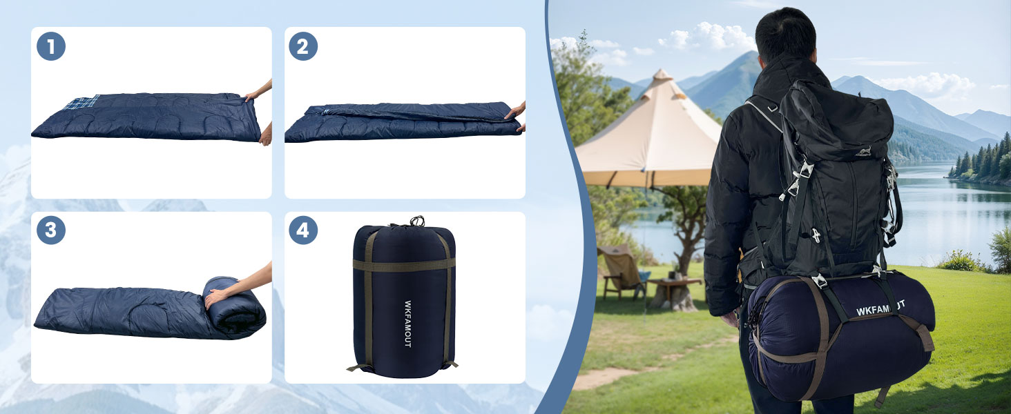 Спальний мішок для двох дорослих, 220x150 см, фланель, Navy, водонепроникний, для кемпінгу та подорожей