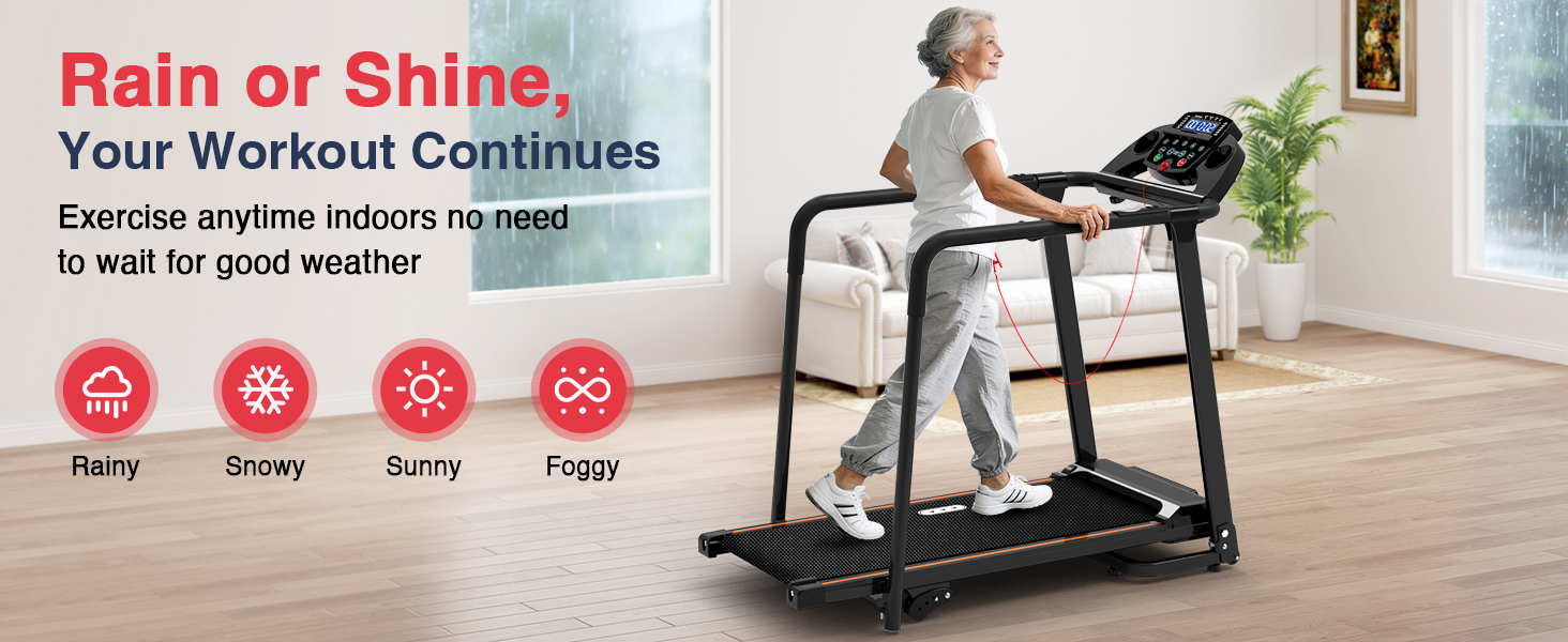 Біговий доріжка Redliro з довгими поручнями для людей похилого віку, до 136 кг, складана, з колесами, тримач для напоїв та телефону, для відновлення вдома або в квартирі